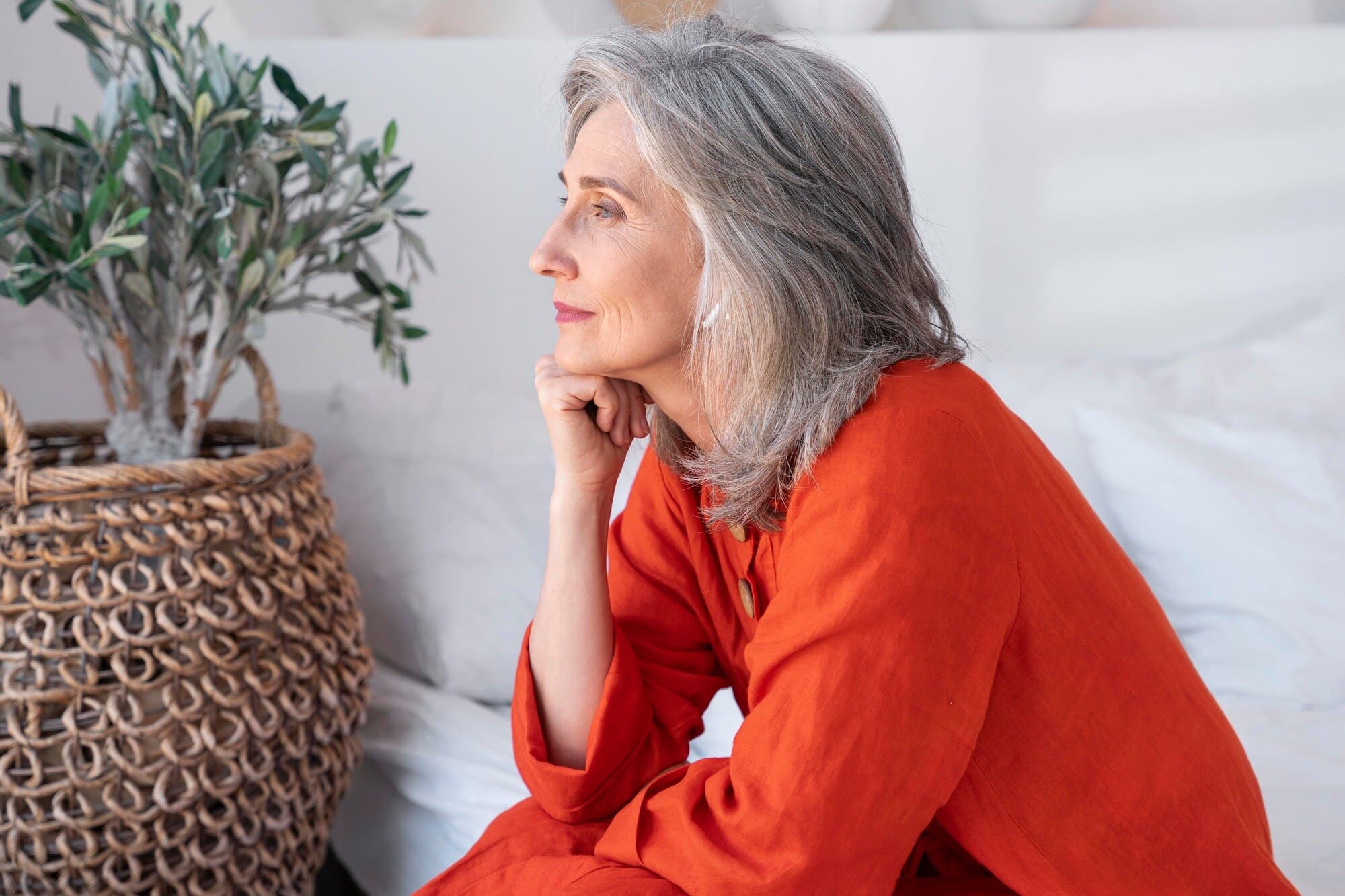 portrait senior woman wearing red shirt 23 2149082563