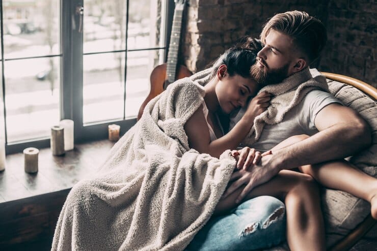 loving couple beautiful young couple covered with blanket resting together 425904 7330