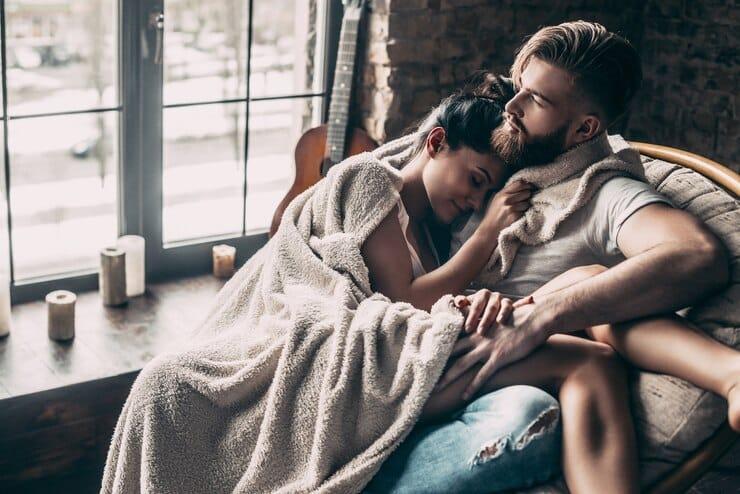 loving couple beautiful young couple covered with blanket resting together 425904 7330