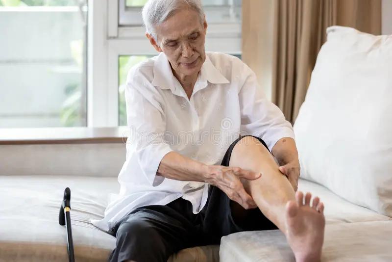 asian senior woman hold her leg suffering pain legs elderly patient have cramps her calves massage calf hands 200000280