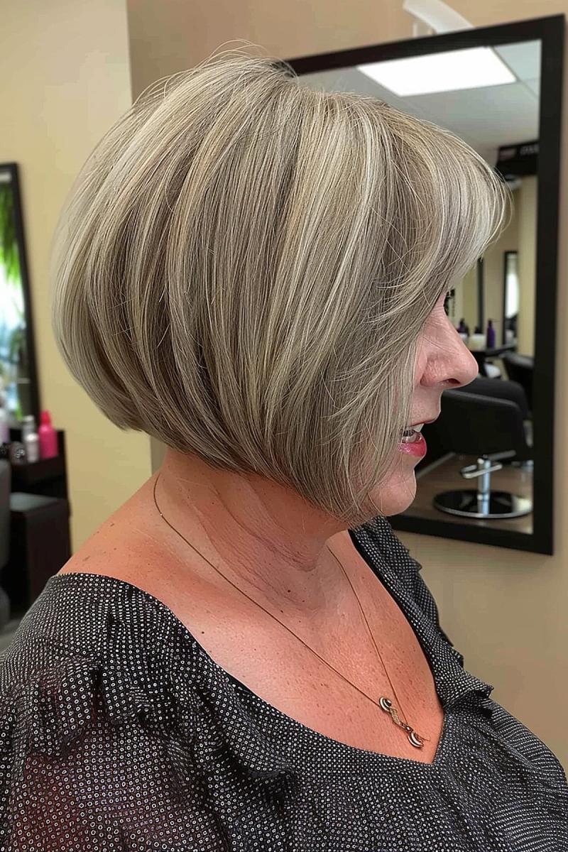 angled bob with layers for senior women over 60
