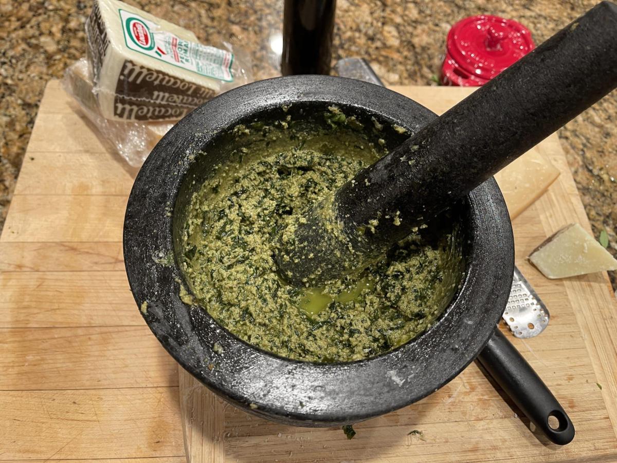 homemade basil walnut pesto made with mortar and pestle v0 d72l0svfxqlb1 scaled