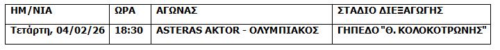 Επίσημο: Τότε θα γίνει το Αστέρας Τρίπολης-Ολυμπιακός