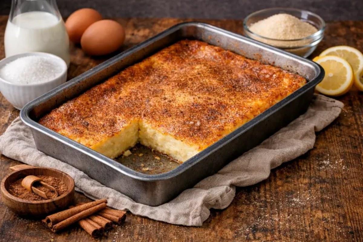 Μια παραδοσιακή γαλατόπιτα με αφράτη κρέμα, αρώματα πορτοκαλιού και κανέλας