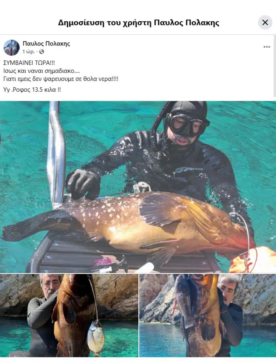 Ο Παύλος Πολάκης στέλνει μήνυμα στον Τσίπρα με... ροφό 13,5 κιλών: «Εμείς δεν ψαρεύουμε σε θολά νερά» 2 polakis post