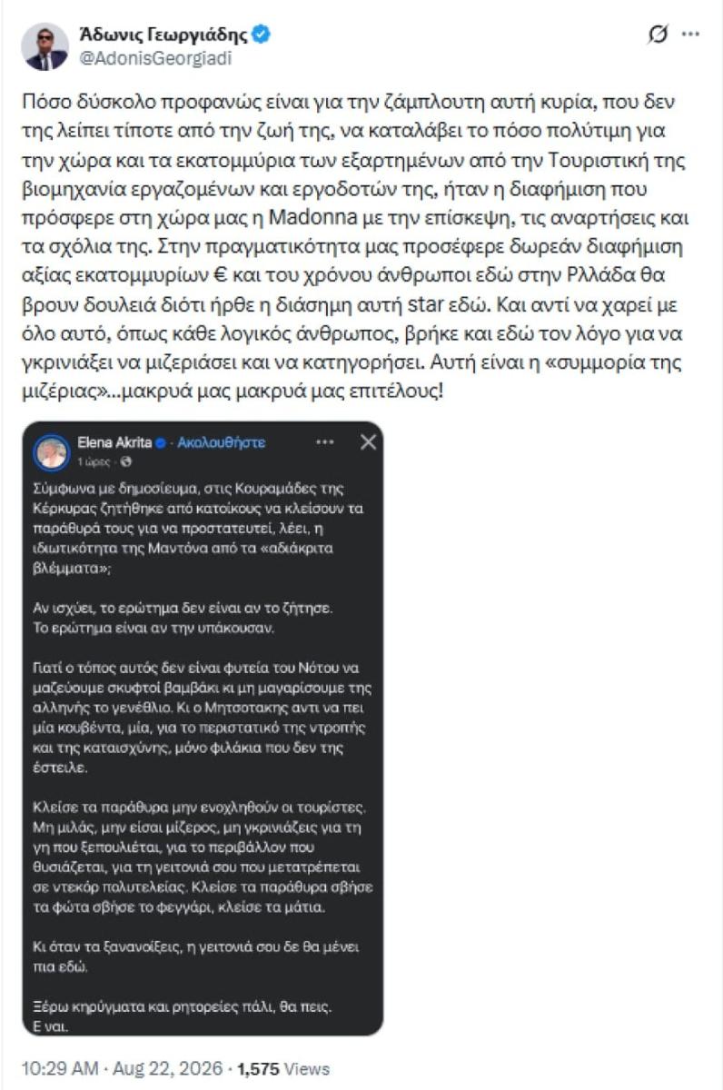 Ο κακός χαμός με Άδωνι και Ακρίτα για την Μαντόνα 1
